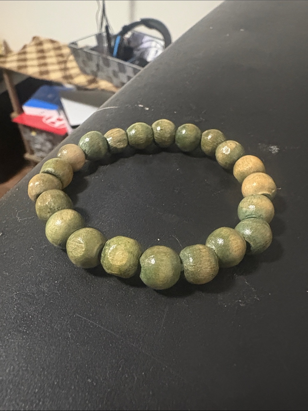 Green and Tan Beaded Stretch Bracelet
